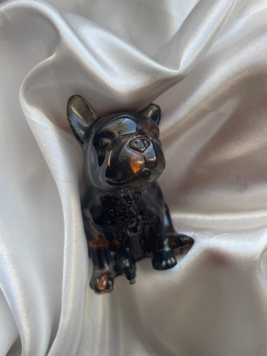 Figurine bouledogue cuivre noir